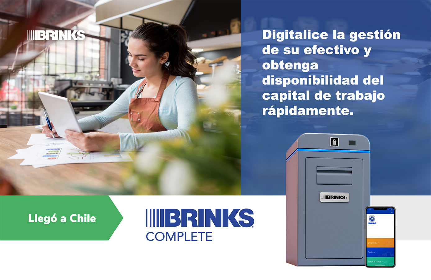 La solución llamada Brink’s Complete permite instalar una caja inteligente en la trastienda del local del cliente para depositar y digitalizar el efectivo